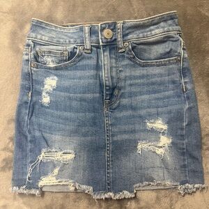 Distressed Denim Mini Skirt